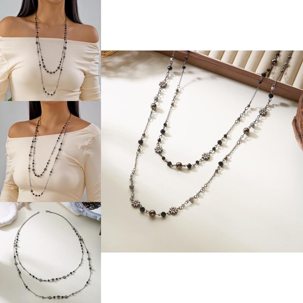 Retro Alloy Layered Female Necklace With Flower Motif For Summer Fashion Accessory