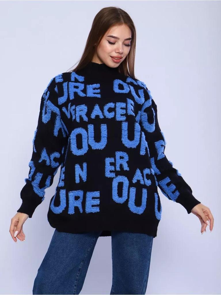2025 Autumn/Winter European & American Chenille 3D Letter Embroidered Sweater: New Loose Jacquard Knit Top