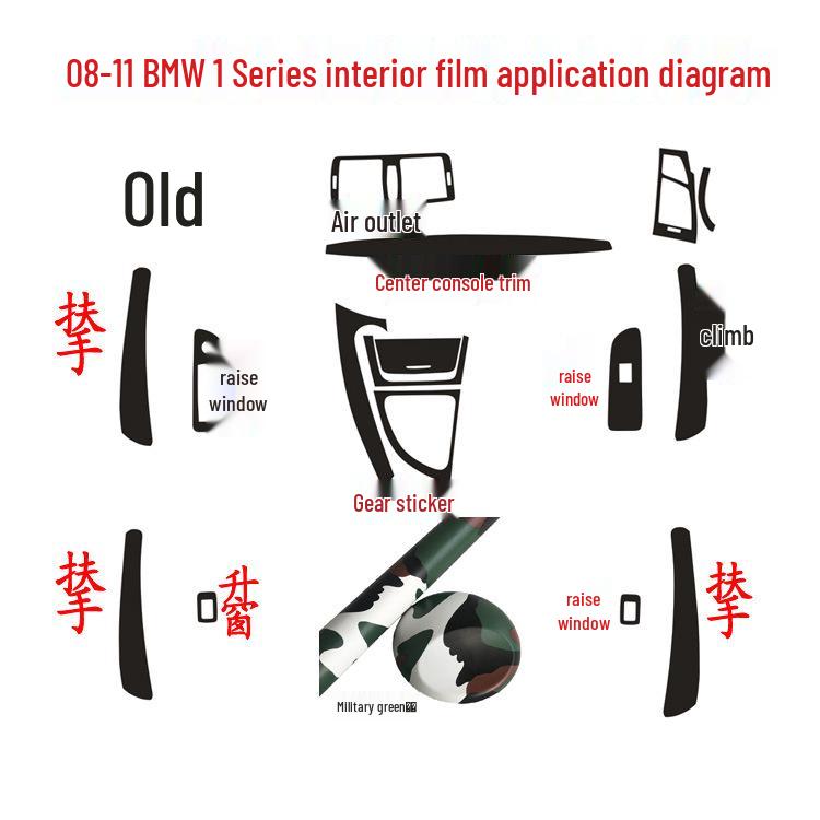 BMW 1 Series 06-11 Interior Carbon Fiber Gear Console Color Change Sticker