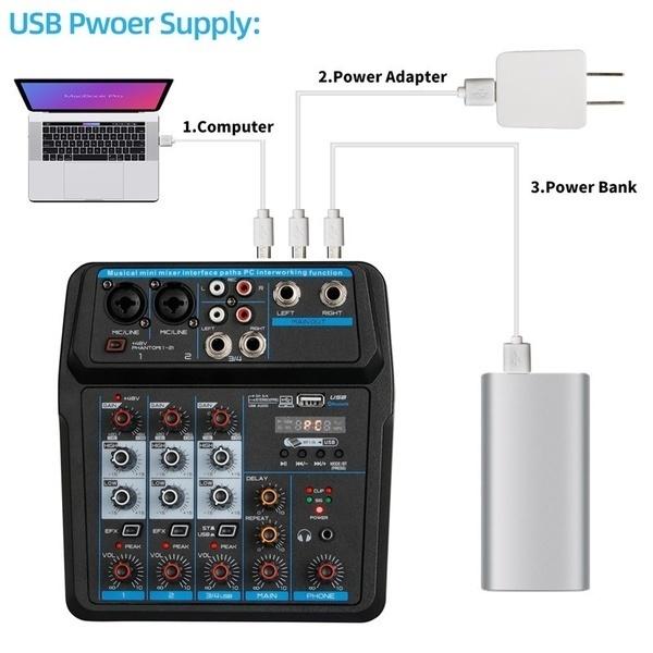 50W 48V 4/6 Channels Audio Mixer Sound Mixing Console bluetooth USB Record Computer Playback Phantom Power Delay Repaeat Effect