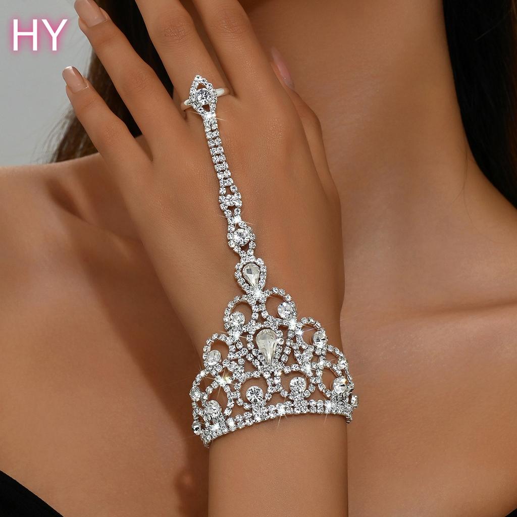 HY Women's Gold Plated Multi-Layer Rhinestone Finger for Bracelet Shiny Diamond Accent for Latin Dance Ballroom Belly Dance