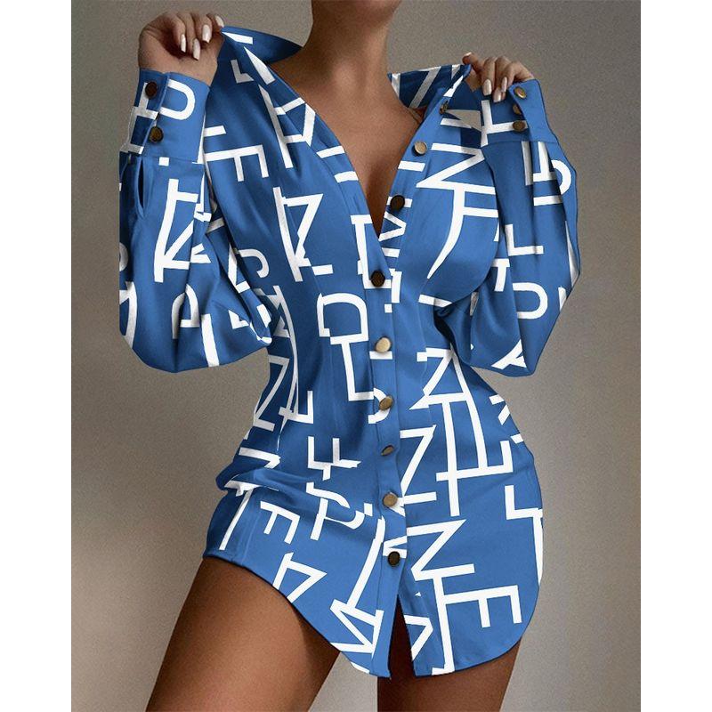 

Polo Cross-Border Single-Breasted Geometric Slim-Fit Long-Sleeve Shirt Blue M