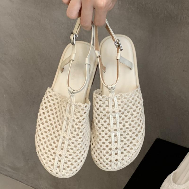 

Fashion Retro Mesh Woven Flat Sandals Women Fashion Ankle Buckle Woven Shoes Comfort Soft Sole Non-Slip Beach Sandals Sandalias De Mujer 39 бежевый