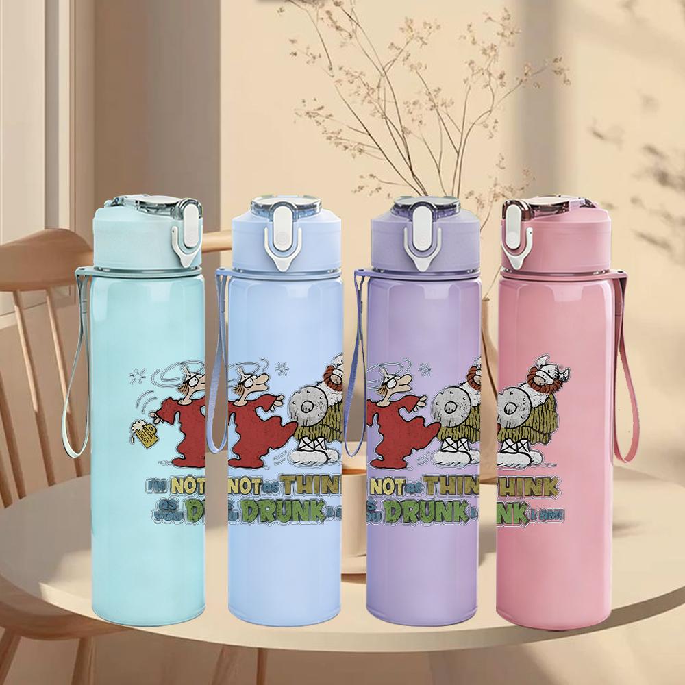1PC Cartoon band character messy print 750ml colorful plastic sports water bottle leakproof pop lid with straw for outdoor office home use