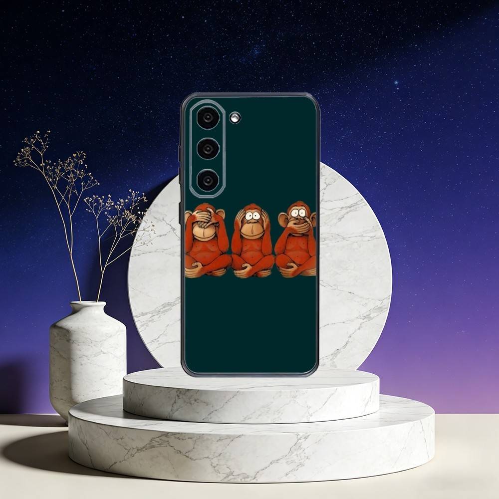 Three CUTE W-Wooley Monkeys Phone Case For Samsung Galaxy A73,A72,A71,A70,A53,A52,A51,Others Soft Black Cover