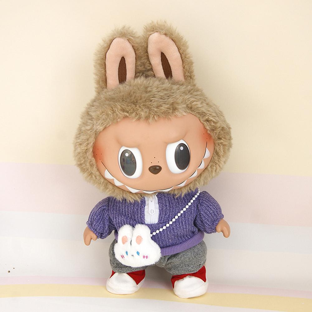 For 37cm Labubu Doll Shirts Sweater Hat Cartoon Plush Doll Replacement Outfit Playing House Accessories Mini Clothes