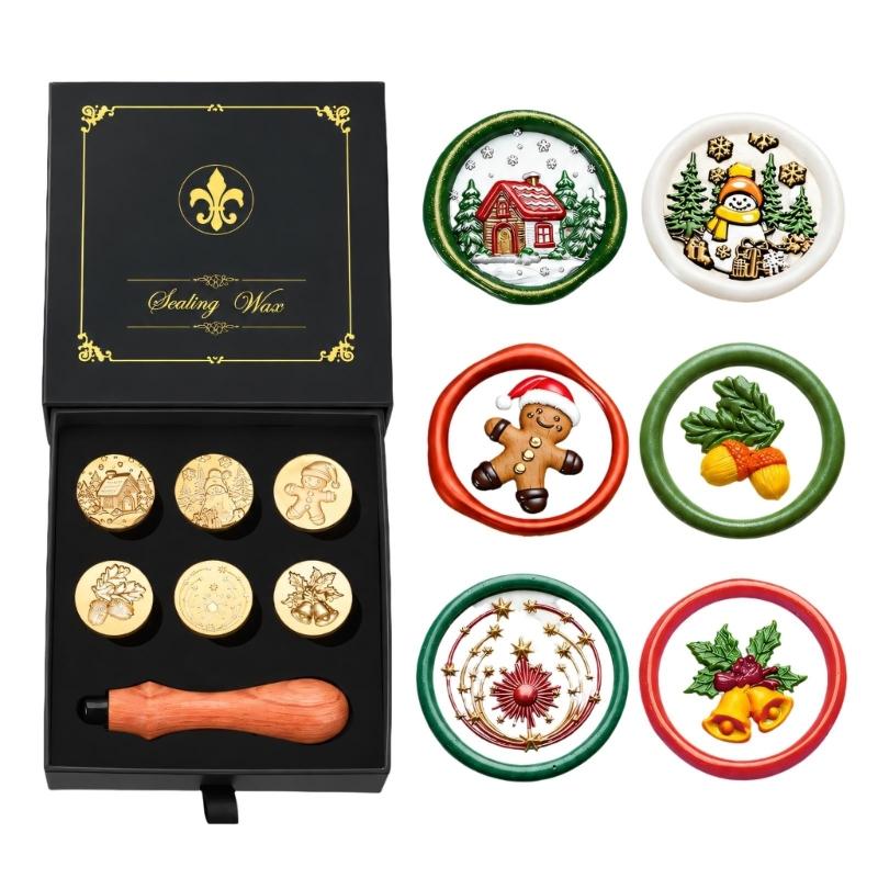 Decorative Wax Seal Stamp with Metal Components and 6 Round Design Disks for Gift Wrapping, Journaling, and Scrapbooks