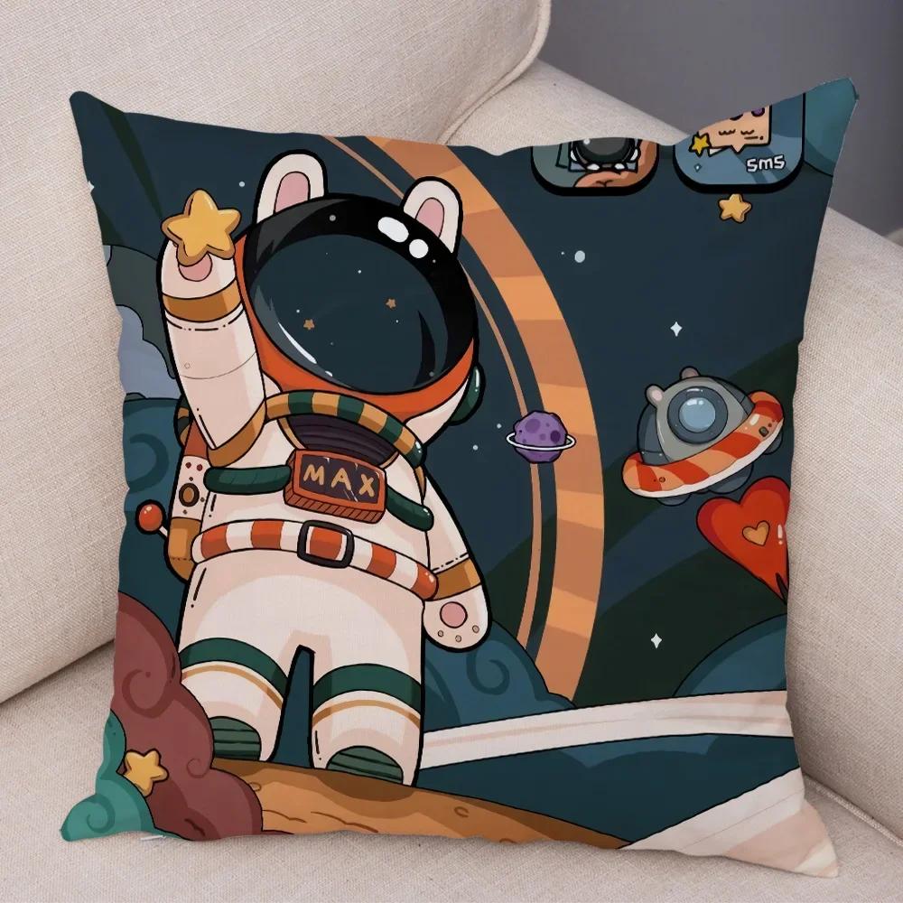 Cartoon Astronauts Cushion Cover Soft  Decor Cosmic Sky Pillowcase for Sofa Home Car  Print Pillow Case Children Room