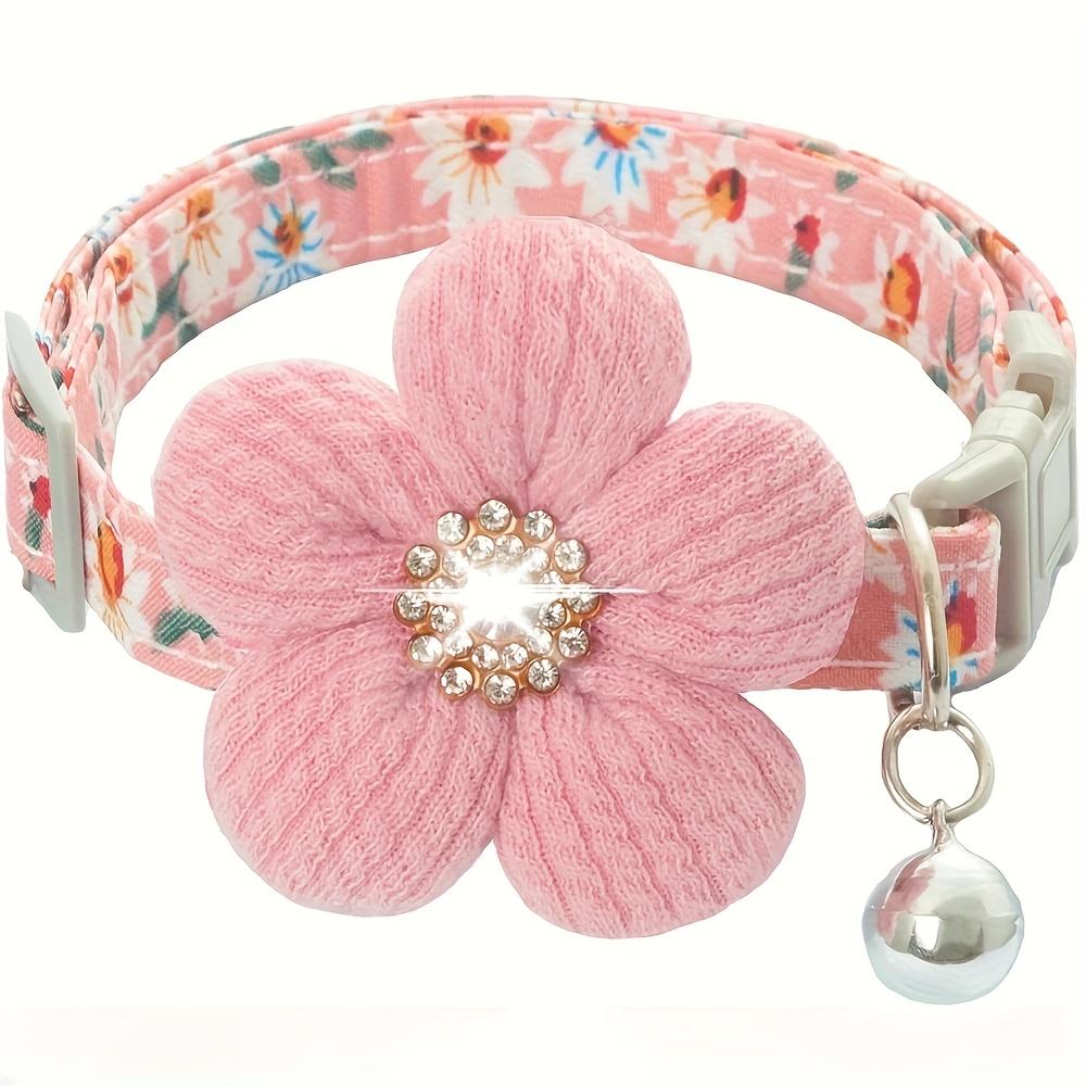 Floral Dog Collar with 3D Flower Charm and Detachable Bells - Suitable for Small Dogs and Cats, Soft Adjustable Polyester Pet Collar