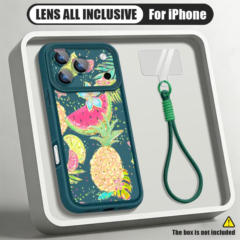 Flowers Fruits Print Lanyard Case For iPhone 18 Pro Max Shockproof Bumper Soft Silicone Cover For iPhone 17 16 15 14 13 Pro Max 17E