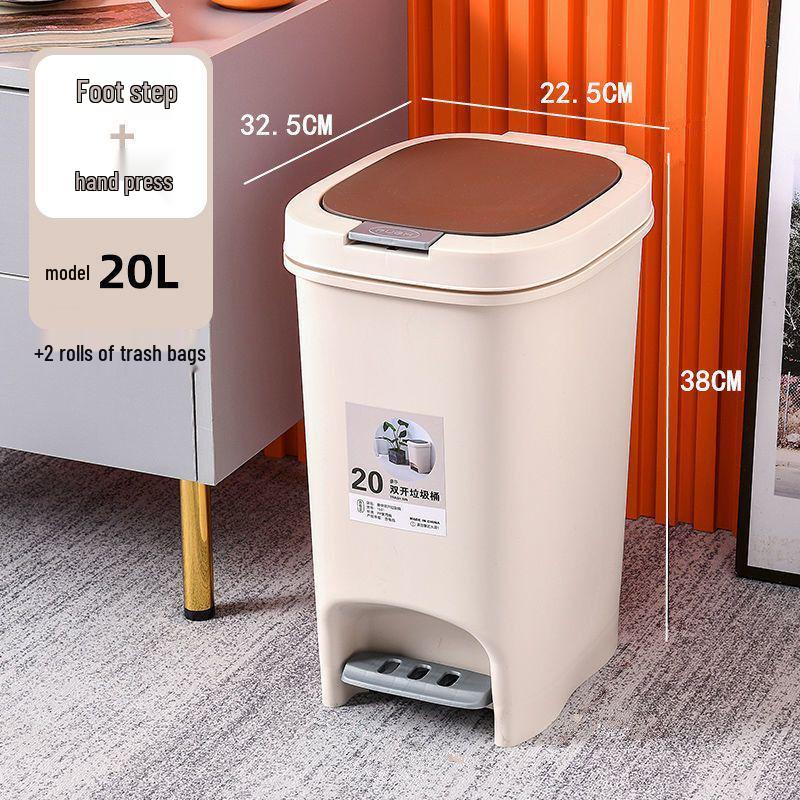 Large Odor-Proof Foot Pedal Trash Can with Lid for Home: Double Opening for Bedroom, Living Room, Kitchen, Bathroom, and Toilet.