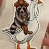 Cowboy Raccoon on a goose with a beer | funny raccoon sticker