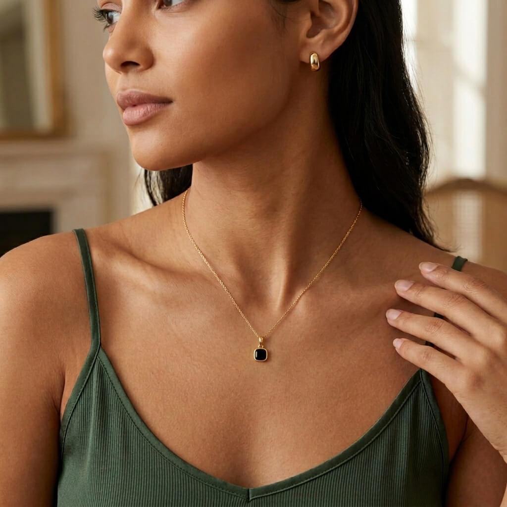 Silver Gold-Plated Necklace With Onyx - Nsc56440Y