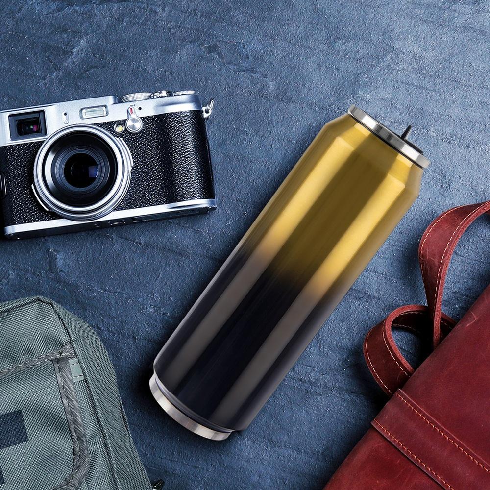 Kubek Termiczny Puszka Termos Bidon Na Napoje Ciepłe Zimne Czarny Złoty 0,7