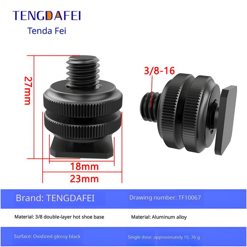 1/4 Camera Hot Shoe Mount with 3/8 Cold Shoe Adapter, 5/8 Adapter Base & Tripod Head Extension Screw for Flash Stand Base