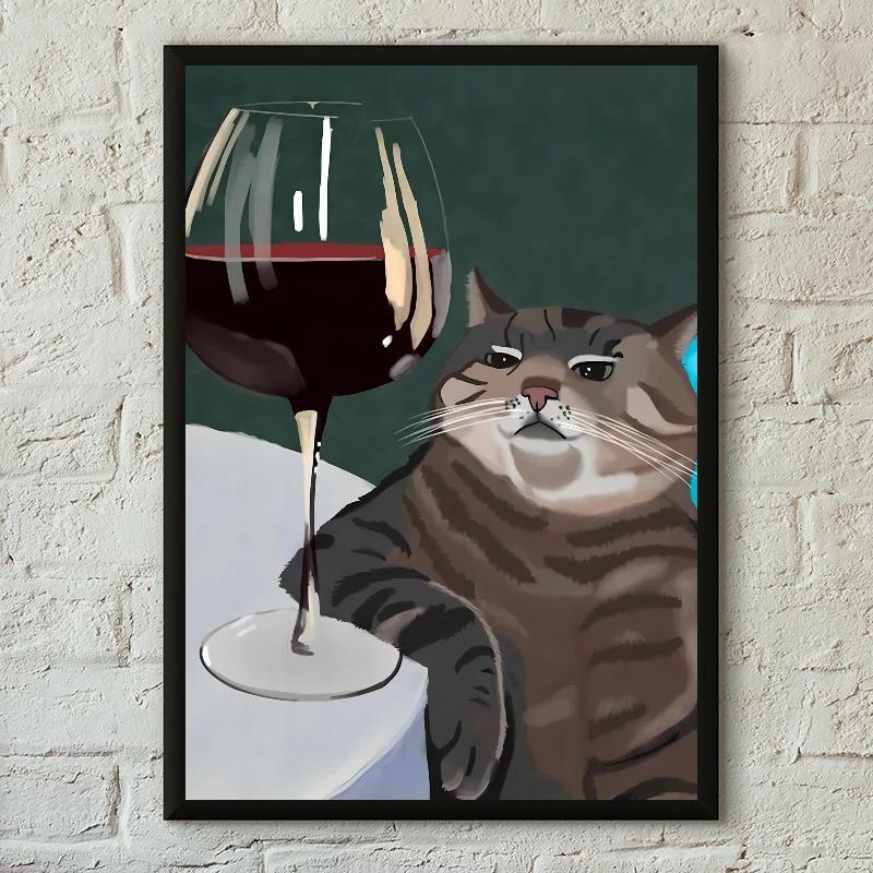 

1PC Funny Black White Cats Red Wine Poster Poster Print Home Living Room Bedroom Entrance Bar Cafe Art Canvas Painting Decor 21X30CMNo Framed