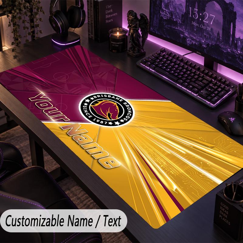 Large Mouse PadBrisbane Broncos Custom Name Text Personalized Desk Mat Non Slip Gaming Pad