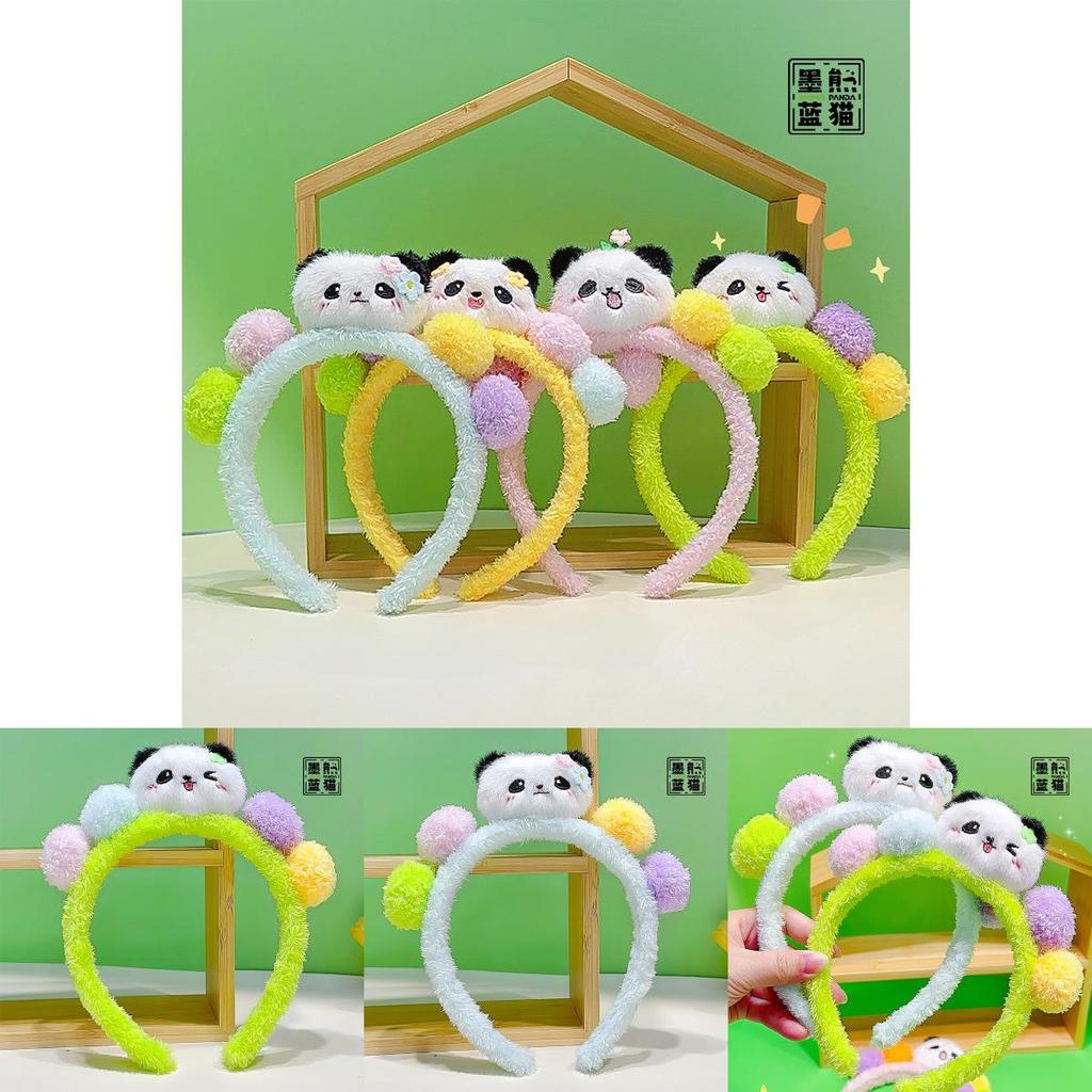 Panda Cartoon Hairband With Colorful Balls For Kids And Students