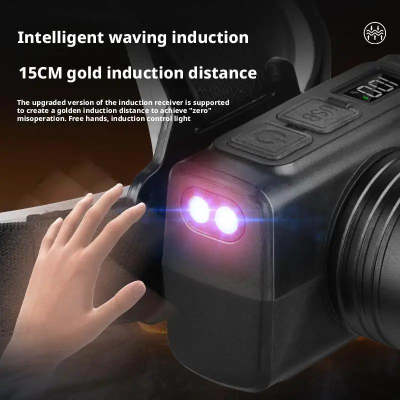 High Brightness LED Headlight with Digital Zoom Outdoor Strong Light Charging Headlight Long Endurance for Camping And Hiking
