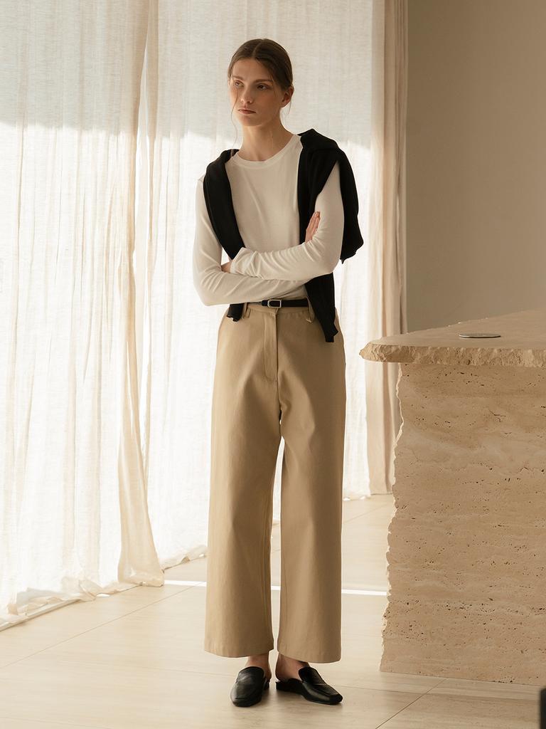 MOMET Blond Cotton Straight Pants Beige