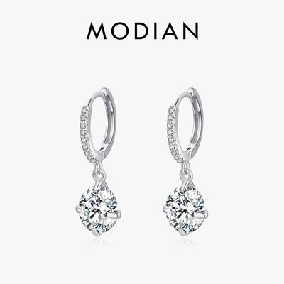 Modian Classic Shining Round 4ct Ear Studs 925 Sterling Silver Simple Swing Hoop Earrings For Women Wedding Fine Jewelry Gift