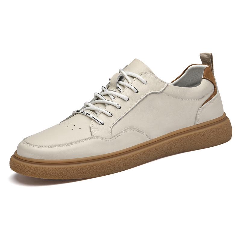 Men s Genuine Leather Casual Low-Top Shoes - Black Trendy Summer Sneakers 38