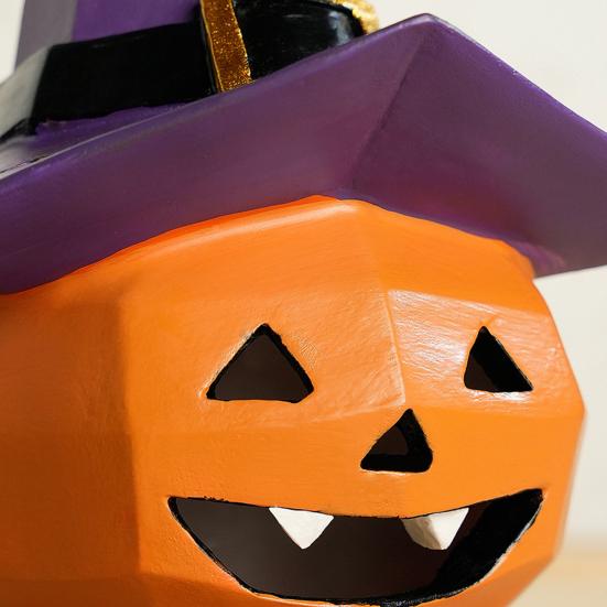 Halloween Ornament Pumpkin Wearing Witch Hat Shape Statue Indoor Outdoor Decor Spooky Halloween Tabletop Decoration