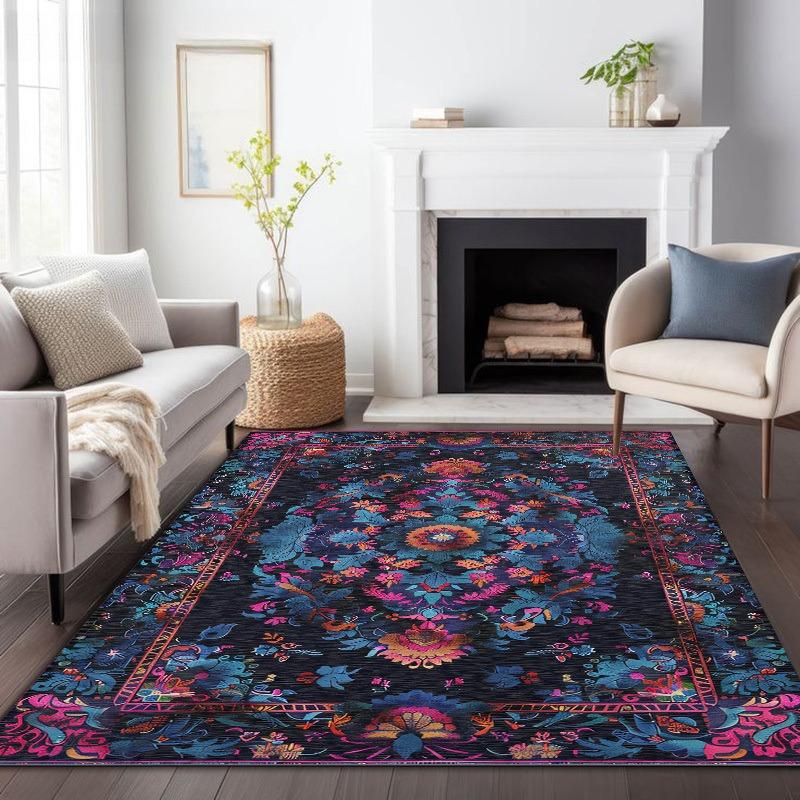 Lila Persischer Bereichsteppich Dunkel Floral Schlafzimmerteppich Modern Klassisch Fusion Wohnzimmer Art Deco Teppich Waschraum Fußmatte