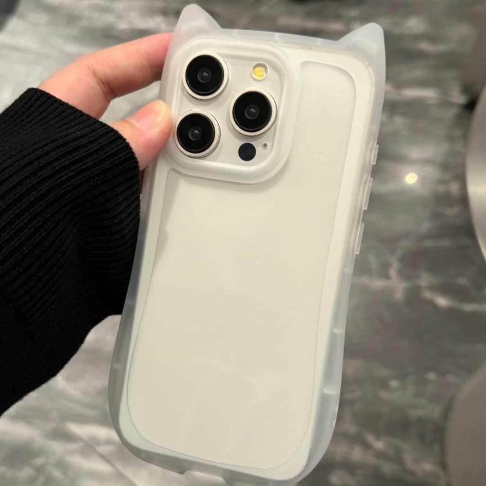Cute 3D Kitten Cat Ear Solid Color Case For iPhone 17 16 15 14 13 12 11 Pro Max 16 Plus Silicone Shockproof Bumper Back Cover
