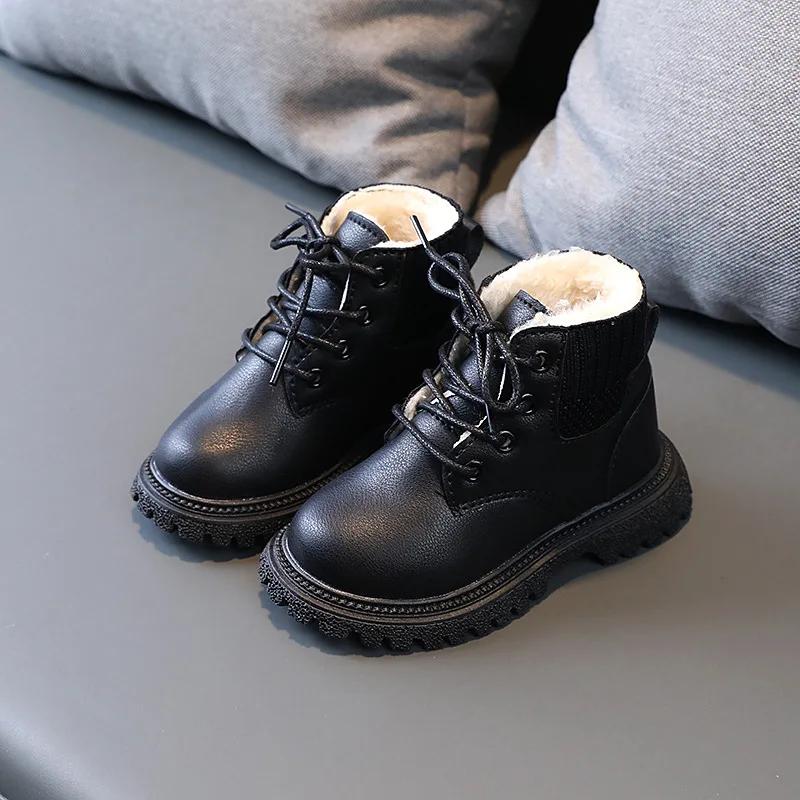 Style Children's Snow Boots Girls Boys Plush Short Boots Casual Warm Ankle Shoes Kids Sneakers for Kids I07086