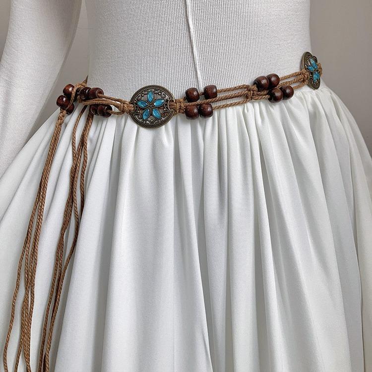 Woven Belt Women'S Summer Retro Ethnic Style Waist Rope Niche High-End Decoration With Skirt Waist Chain