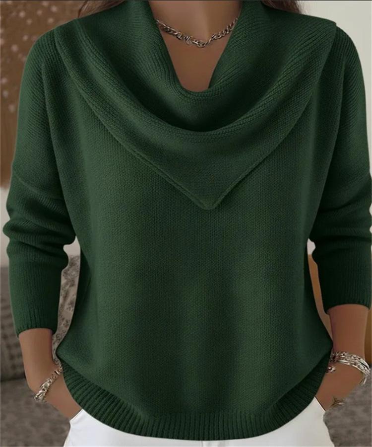 V-neck Waffle Knit Solid Color Pullover Loose Top for Autumn/Winter 2025 Fashion