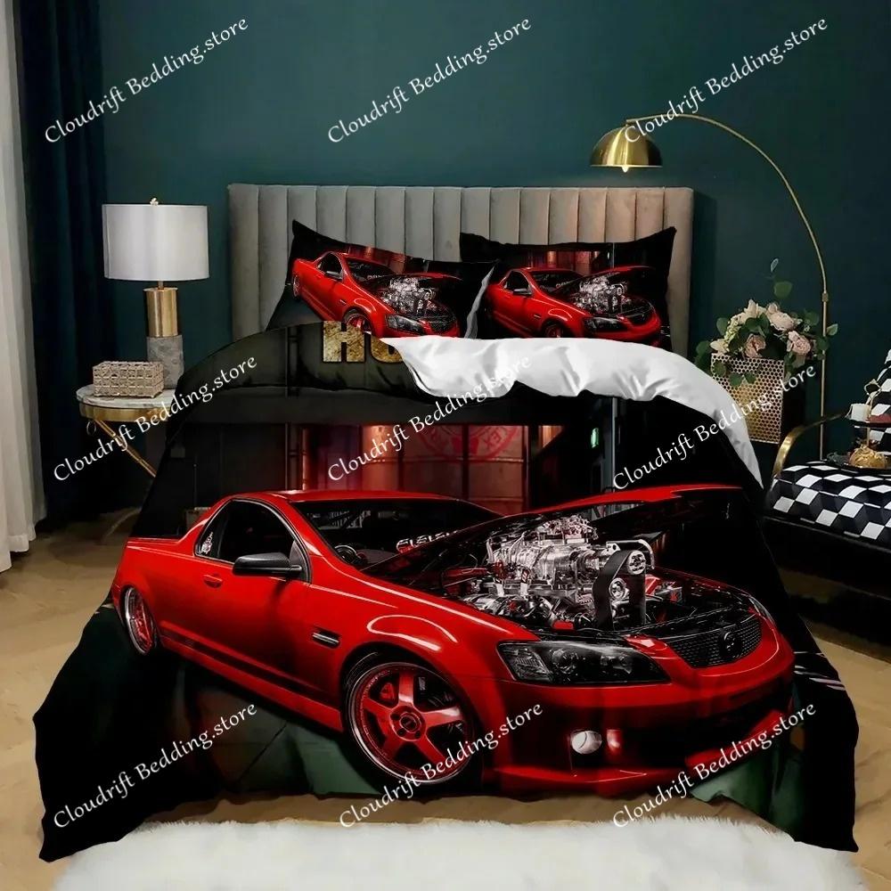 Race Car Duvet Cover Set King Queen Twin Size Red Flame Comforter Cover 3D Sport Car Theme for Boys Girl Polyester Bedding Set