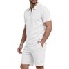 Men's Summer Breathable Waffle Knit Casual Loose Fit Two Piece Set Short Sleeve Polo Shirt with Zipper and Matching Shorts