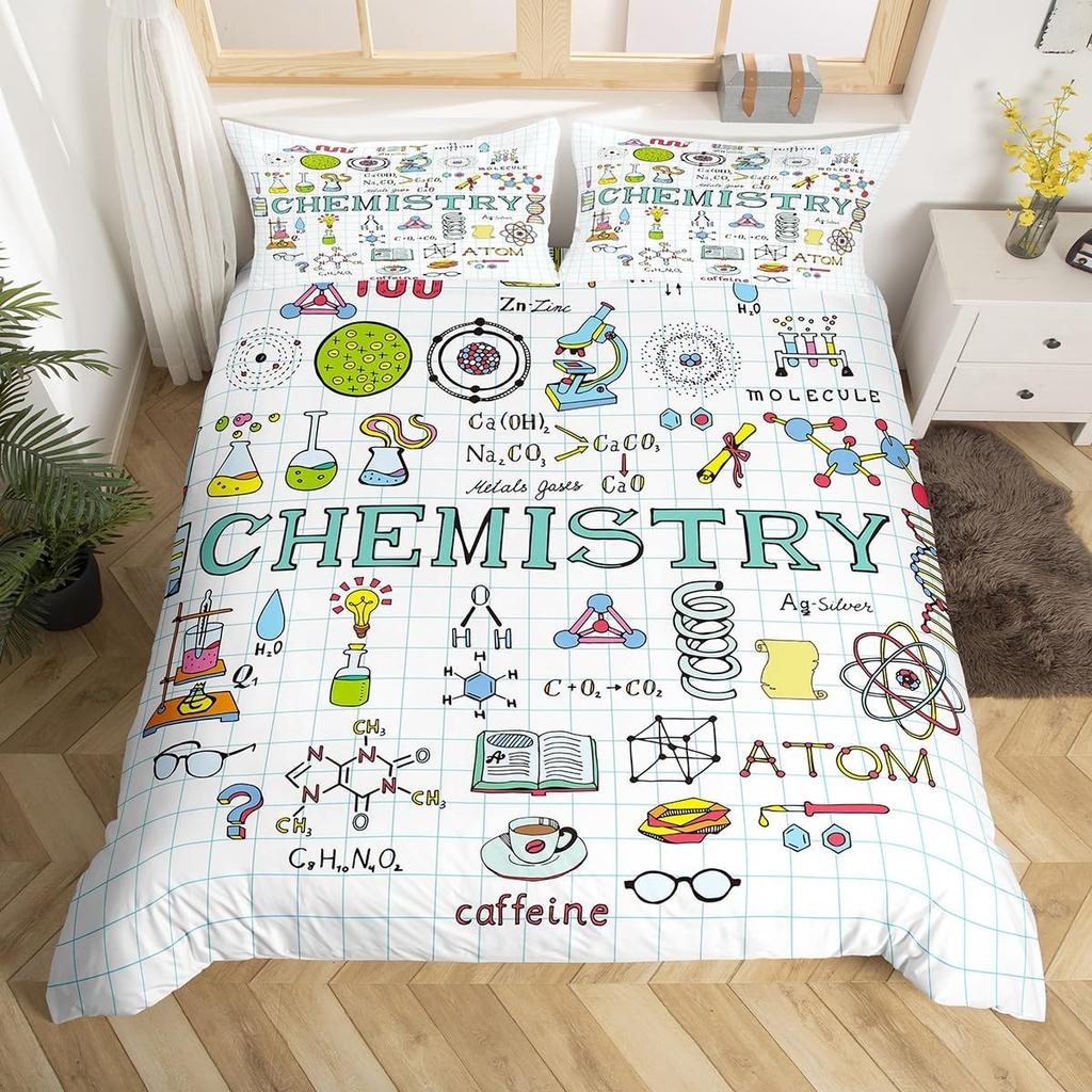 Science Theme Bedding Set Twin Boys Girls Science Formula Print Back To School Duvet Cover Math Chemical Style Comforter Cover
