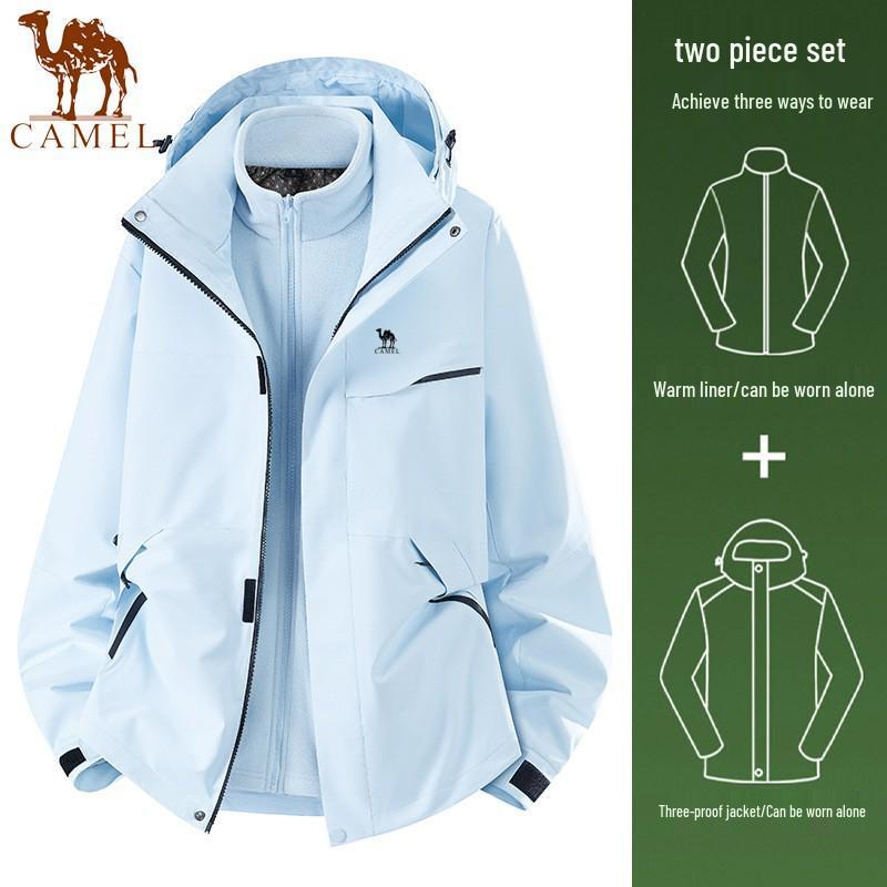 Camel Men's and Women's Three-in-One Jacket for Autumn/Winter Outdoor Hiking and Mountaineering.
