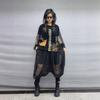 Womens Street Style Denim Patchwork Sunscreen Hooded Cardigan Cropped Pants Set