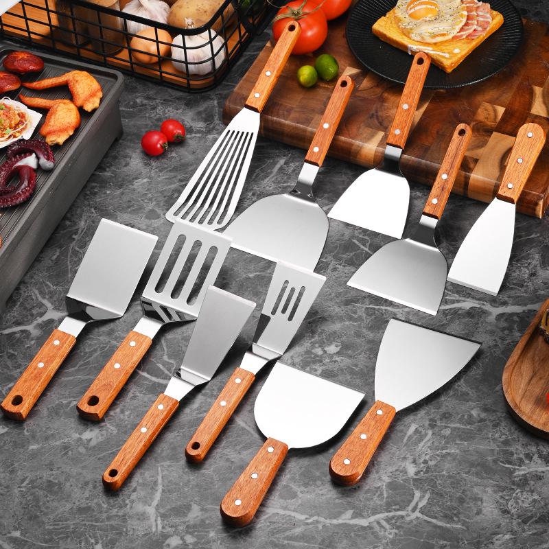 Stainless Steel Wood Handle Multi-Use Cooking Spatula: Teppanyaki, Griddle, Slotted, Steak, Triangle, Pizza, Cake, Pancake Spatula