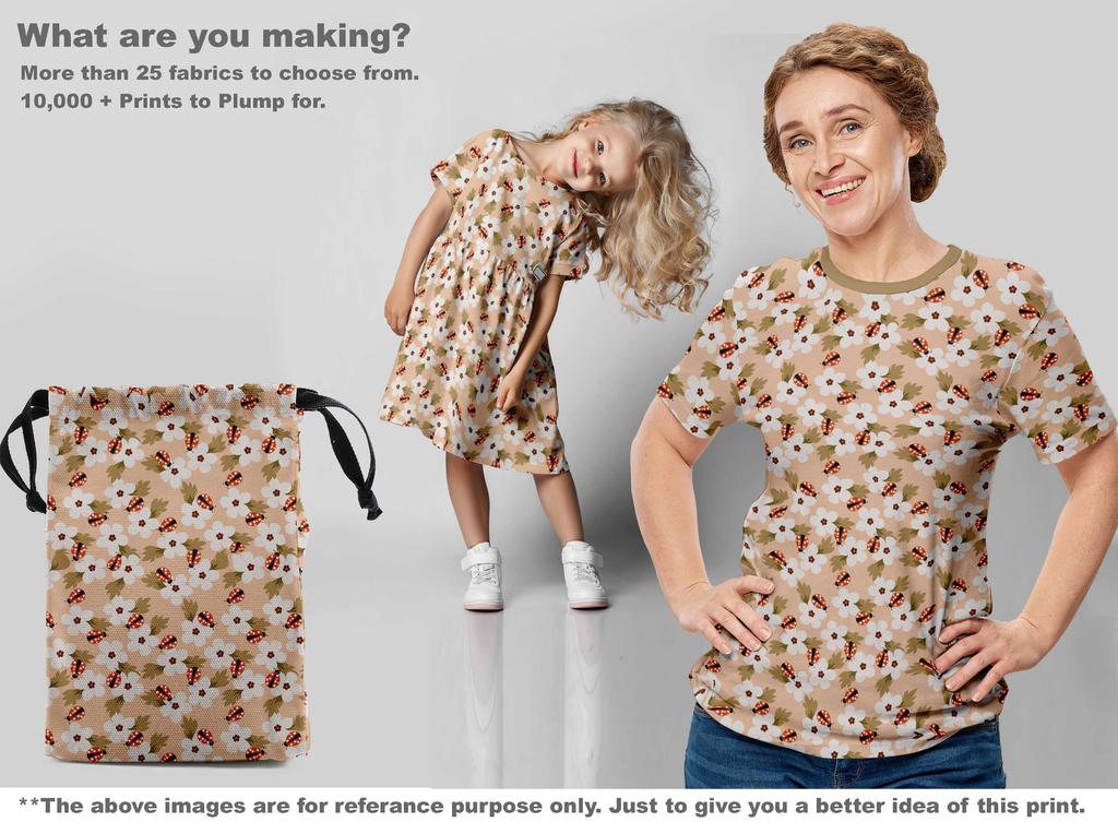 oneOone Cotton Flex Light Brown Fabric Bird Ladybird  Sewing Fabric By The Yard Printed Diy Clothing Sewing Supplies 40 Inch