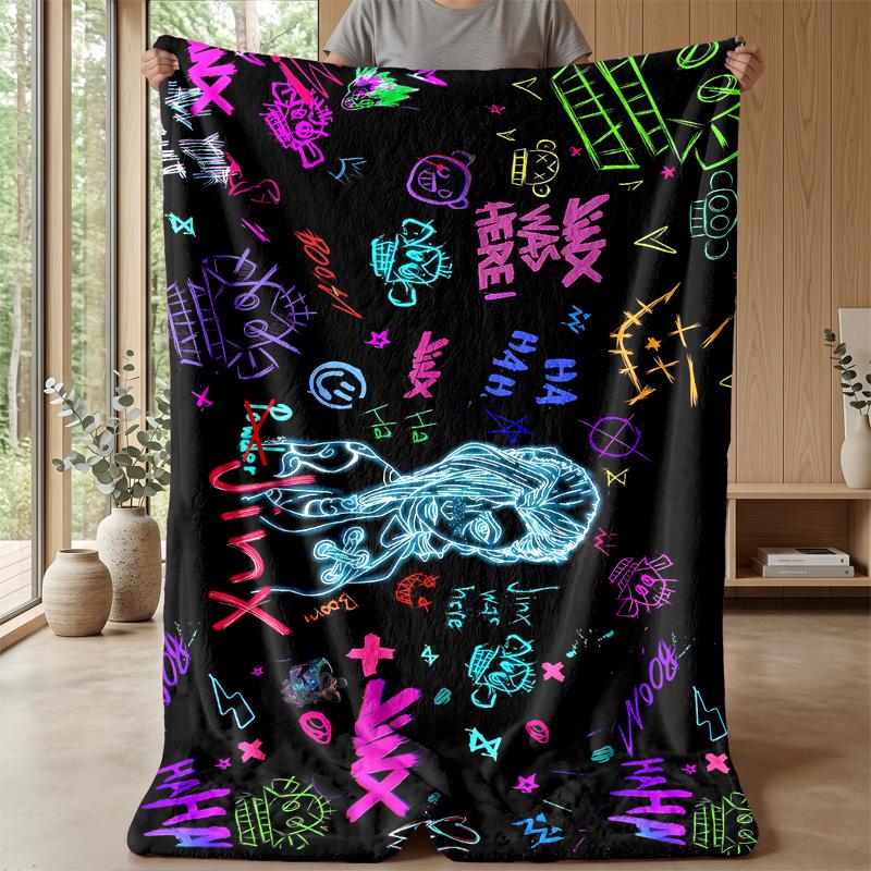Graffiti LOLPrinted Flannel Blanket Cozy Skin-Friendly Warm Throw for Couch Bed Indoor Daily Use