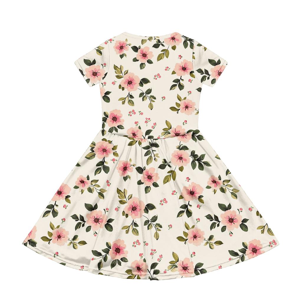 Girl Summer Dress Color & Print Short Sleeve Dress With Pocket Casual Dress Shorts Sleeve Party Dress Easter Day