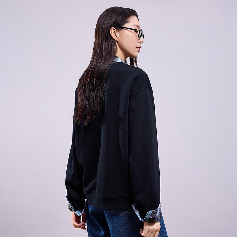 Women's Cartoon Puppy Spliced Plaid Sweatshirt