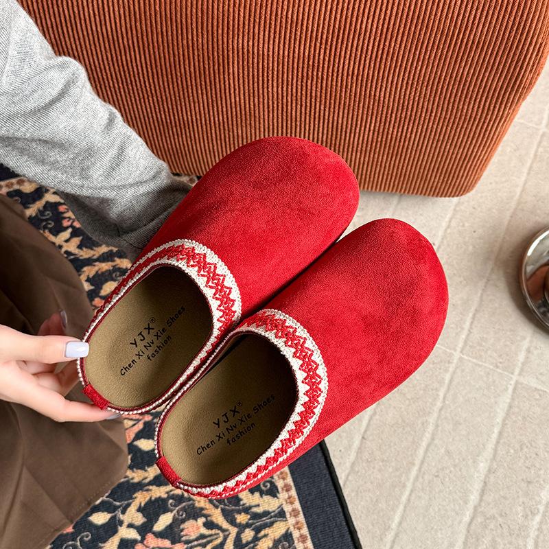 2025 New Imitation Velvet Splicing Casual Slippers Solid Color Thick Bottom Non-slip Warm Cotton Slippers Women