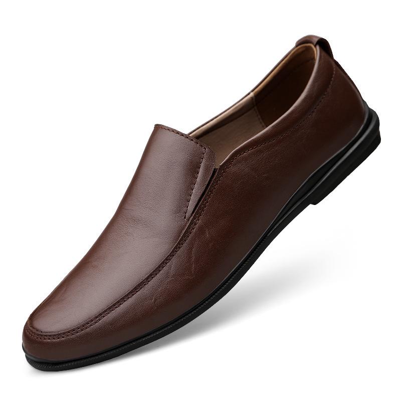Men s Korean Style Cowhide Leather Slip-on Loafers - Casual Summer Soft Sole Driving Shoes 37