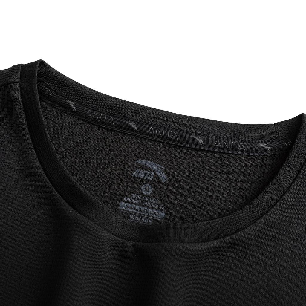 Anta Plain Round Neck Pullover Short Sleeve Sports Set Comfortable Feather Tennis Running Training Shorts Women sets Basic-Black 962627208-5