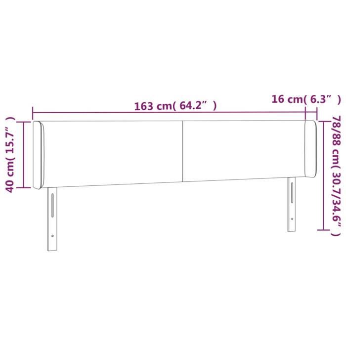 3122964 vidaXL LED Headboard Black 163x16x78-88 Cm Fabric