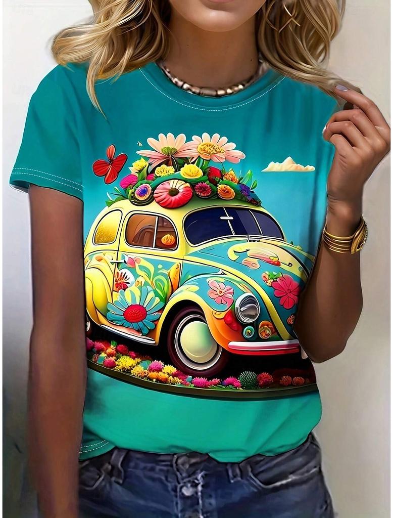 Beautiful Flower 3D Prints Women's T-Shirt Short Sleeve Tees Tops O-Neck Shirt Summer Casual Women's Clothing Apparel
