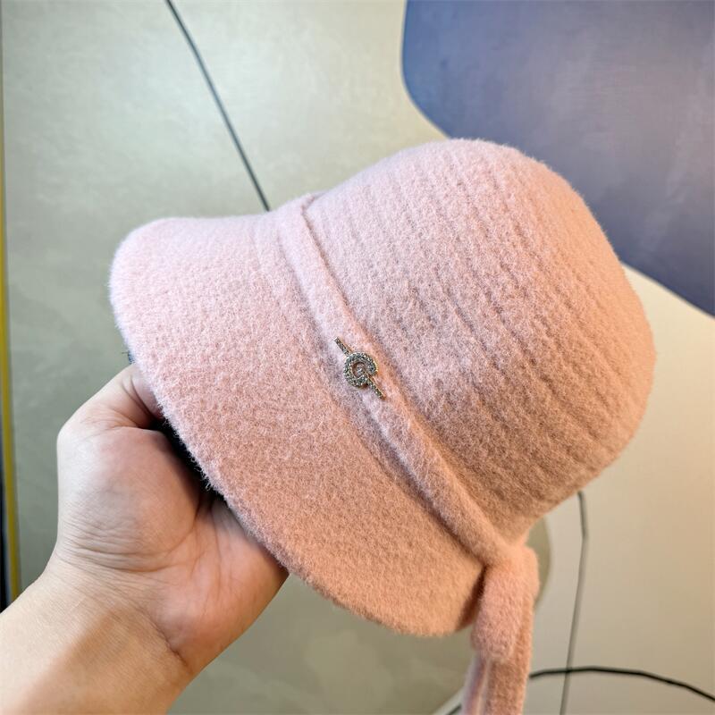 

Осенне-зимняя теплая шляпа рыбака с бантом, детские вязаные шапки-пуловеры с защитой ушей, модные и милые Adjustable розовый