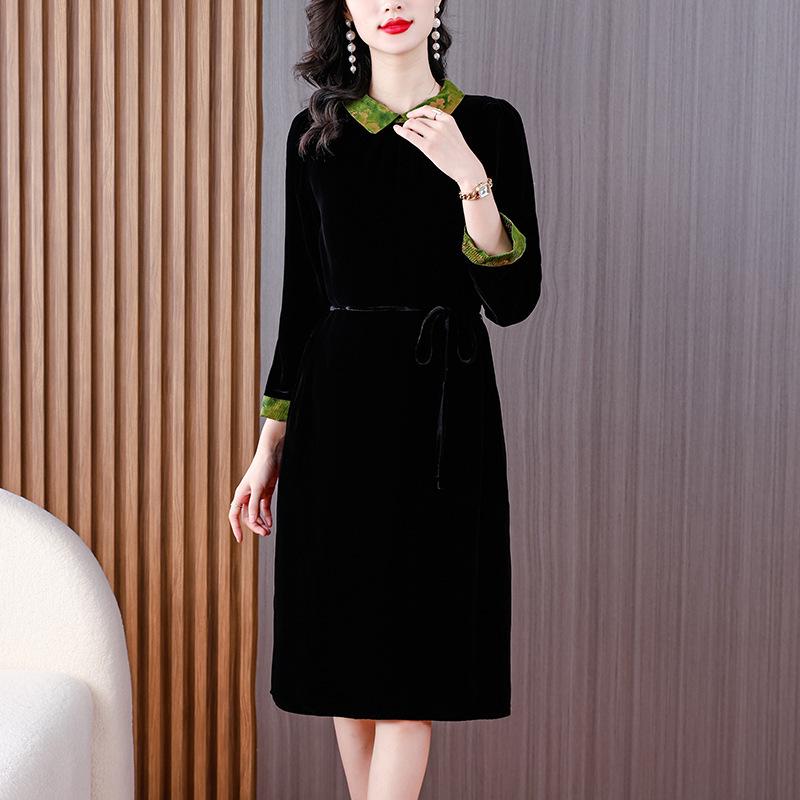 Elegant Mulberry Silk Velvet Dress: Plus Size, Flaw-Concealing, Anti-Aging, for Middle-Aged Mothers – Autumn/Winter XL