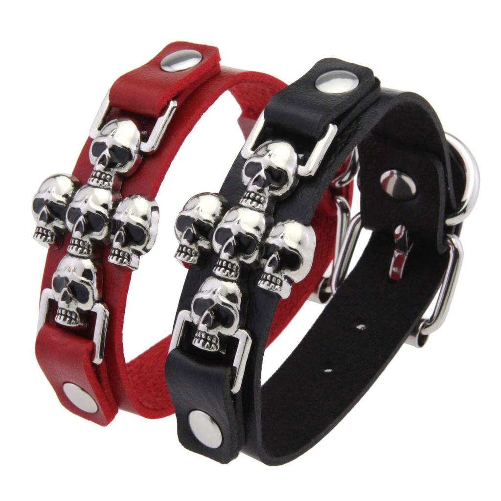Gotisches Totenkopf-Armband für Damen Herren PU-Lederarmband Punk Rock Accessoire Stapelbarer Schmuck für rebellische Looks